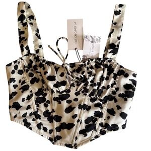 NWT Cotton Candy LA Cow Print Corset Crop Top Y2K Milkmaid Coquette Size S